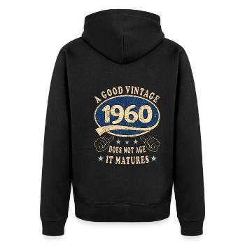 63. Geburtstag 1960 63er Guter Jahrgang - Unisex Premium Bio Zip Hoodie - Schwarz - Hinten - Nico (187cm)