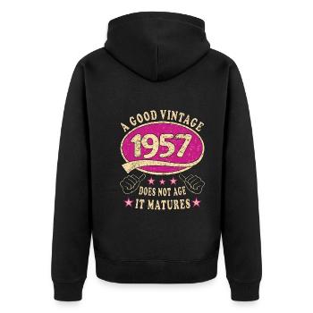 66. Geburtstag 1957 66er Guter Jahrgang - Unisex Premium Bio Zip Hoodie - Schwarz - Hinten - Nico (187cm)