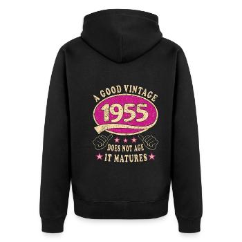 68. Geburtstag 1955 68er Guter Jahrgang - Unisex Premium Bio Zip Hoodie - Schwarz - Hinten - Nico (187cm)