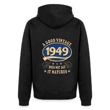 74th Birthday 1949 '74 Good vintage - Unisex Premium Organic Zip Hoodie - black - Back - Nico (187cm)