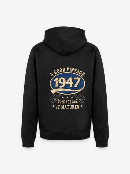76e verjaardag 1947 '76 Goede Vintage - Uniseks Premium bio ziphoodie - zwart