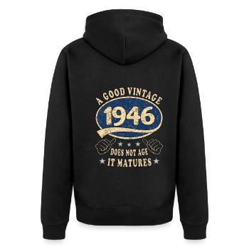 77. Geburtstag 1946 77er Guter Jahrgang - Unisex Premium Bio Zip Hoodie - Schwarz - Hinten - Nico (187cm)