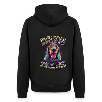 Kein Hund ist perfekt aber mein Basset Hound - Unisex Premium Bio Zip Hoodie - Schwarz - Hinten - Nico (187cm)