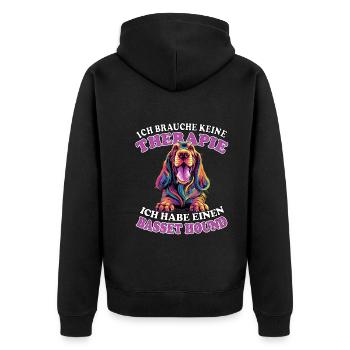 Ich brauche keine Therapie Basset Hound - Unisex Premium Bio Zip Hoodie - Schwarz - Hinten - Nico (187cm)