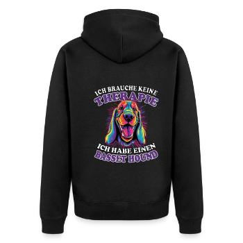 Ich brauche keine Therapie Basset Hound - Unisex Premium Bio Zip Hoodie - Schwarz - Hinten - Nico (187cm)
