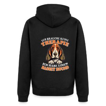 Ich brauche keine Therapie Basset Hound - Unisex Premium Bio Zip Hoodie - Schwarz - Hinten - Nico (187cm)