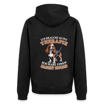 Ich brauche keine Therapie Basset Hound - Unisex Premium Bio Zip Hoodie - Schwarz - Hinten - Nico (187cm)