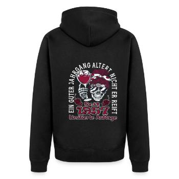 66. Geburtstag 1957 66er Guter Jahrgang - Unisex Premium Bio Zip Hoodie - Schwarz - Hinten - Nico (187cm)