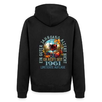 62. Geburtstag 1961 62er Guter Jahrgang - Unisex Premium Bio Zip Hoodie - Schwarz - Hinten - Nico (187cm)