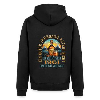 62. Geburtstag 1961 62er Guter Jahrgang Whisky - Unisex Premium Bio Zip Hoodie - Schwarz - Hinten - Nico (187cm)