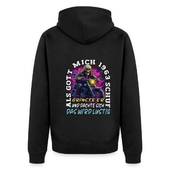 61. Geburtstag als Gott mich schuf Motorrad 1963 - Unisex Premium Bio Zip Hoodie - Schwarz - Hinten - Nico (187cm)