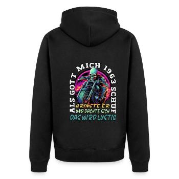 61. Geburtstag als Gott mich schuf Motorrad 1963 - Unisex Premium Bio Zip Hoodie - Schwarz - Hinten - Nico (187cm)