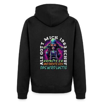 61. Geburtstag als Gott mich schuf Motorrad 1963 - Unisex Premium Bio Zip Hoodie - Schwarz - Hinten - Nico (187cm)