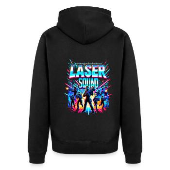 Laser Squad - Unisex Premium Bio Zip Hoodie - Schwarz - Hinten - Nico (187cm)