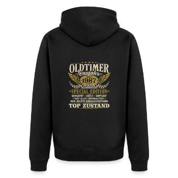 Oldtimer Baujahr 1987 Jahrgang Geburtstag Geschenk - Unisex Premium Bio Zip Hoodie - Schwarz - Hinten - Nico (187cm)