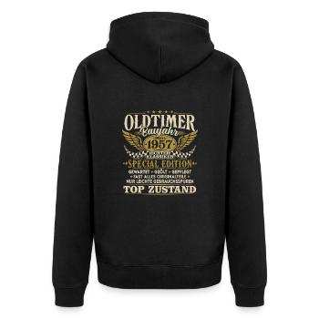 Oldtimer Baujahr 1957 Jahrgang Geburtstag Geschenk - Unisex Premium Bio Zip Hoodie - Schwarz - Hinten - Nico (187cm)