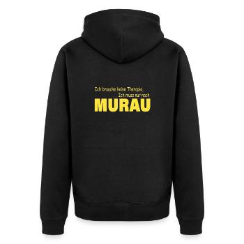 Therapie MURAU - Unisex Premium Bio Zip Hoodie - Schwarz - Hinten - Nico (187cm)