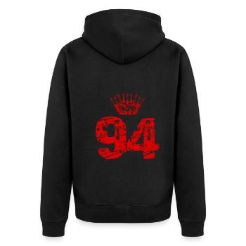 94 Number crown - Unisex Premium Organic Zip Hoodie - black - Back - Nico (187cm)
