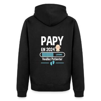 Futur Papy 2024 Grand-père Bébé Grossesse Cadeau - Veste à capuche bio Premium Unisexe - noir - Dos - Nico (187cm)