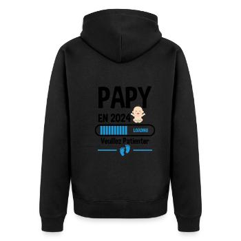 Futur Papy 2024 Grand-père Bébé Grossesse Cadeau - Veste à capuche bio Premium Unisexe - noir - Dos - Nico (187cm)
