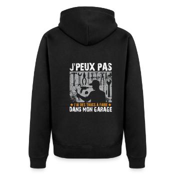 Je Peux Pas J'ai Des Trucs À Faire Dans Mon Garage - Veste à capuche bio Premium Unisexe - noir - Dos - Nico (187cm)