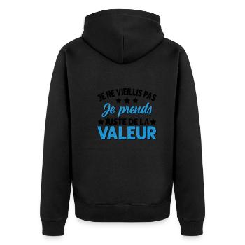 Je Ne Vieillis Pas Je Prends De La Valeur - Veste à capuche bio Premium Unisexe - noir - Dos - Nico (187cm)