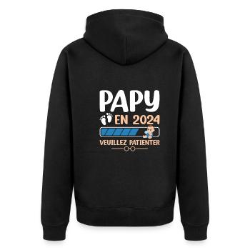 Papy En 2024 Veuillez Patienter - Veste à capuche bio Premium Unisexe - noir - Dos - Nico (187cm)