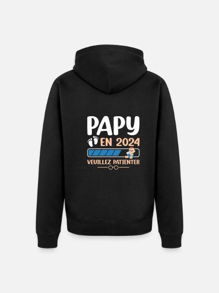 Papy En 2024 Veuillez Patienter - Veste à capuche bio Premium Unisexe - noir