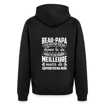 Stiefvater Danke für die Unterstützung von My Mother - Unisex Premium Bio Zip Hoodie - Schwarz - Hinten - Nico (187cm)