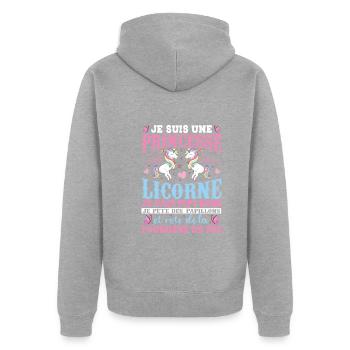 Je Suis Une Princesse Licorne - Veste à capuche bio Premium Unisexe - gris chiné - Dos - Nico (187cm)