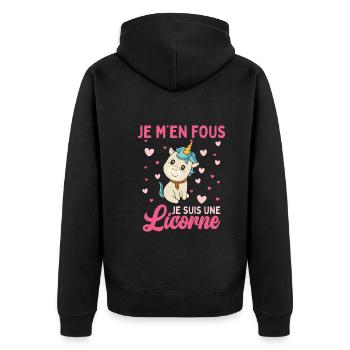 Je M'en Fous Je Suis Une Licorne - Veste à capuche bio Premium Unisexe - noir - Dos - Nico (187cm)