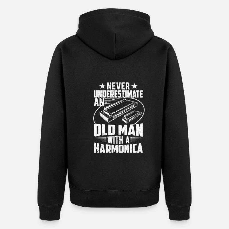 Old Man With A Harmonica - Unisex Premium Organic Zip Hoodie - black