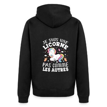 Je Suis Une Licorne Pas Comme Les Autres - Veste à capuche bio Premium Unisexe - noir - Dos - Nico (187cm)