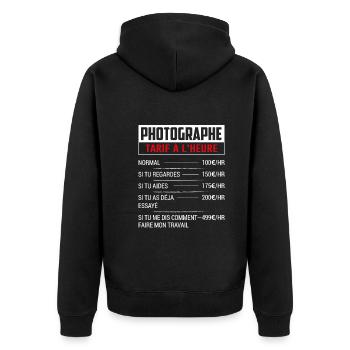 Tarif Horaire D'un Photographe - Veste à capuche bio Premium Unisexe - noir - Dos - Nico (187cm)