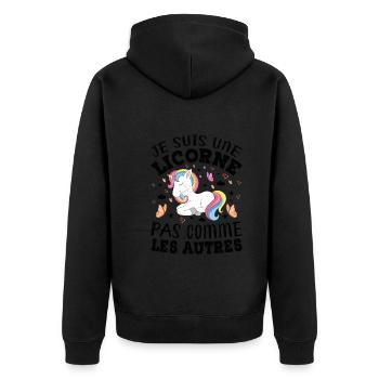 Je Suis Une Licorne Pas Comme Les Autres - Veste à capuche bio Premium Unisexe - noir - Dos - Nico (187cm)