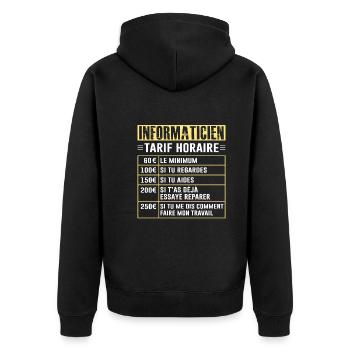 Tarif Horaire D'un Informaticien - Veste à capuche bio Premium Unisexe - noir - Dos - Nico (187cm)
