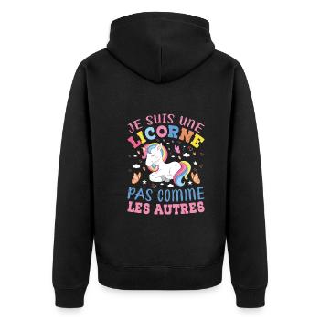 Je Suis Une Licorne Pas Comme Les Autres - Veste à capuche bio Premium Unisexe - noir - Dos - Nico (187cm)