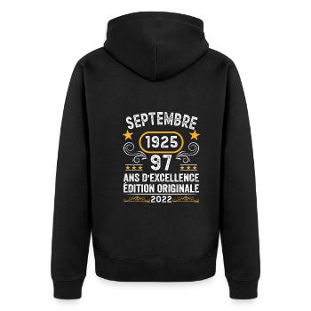 Septembre 1925 97 Ans Anniversaire Idée Cadeau - Veste à capuche bio Premium Unisexe - noir - Dos - Nico (187cm)