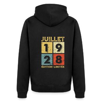 Juillet 1928 Original Idée Cadeau Anniversaire - Veste à capuche bio Premium Unisexe - noir - Dos - Nico (187cm)
