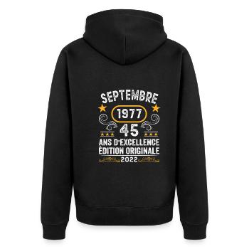 Septembre 1977 45 Ans Anniversaire Idée Cadeau - Veste à capuche bio Premium Unisexe - noir - Dos - Nico (187cm)