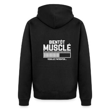 Bientôt Musclé Veuillez Patienter - Veste à capuche bio Premium Unisexe - noir - Dos - Nico (187cm)