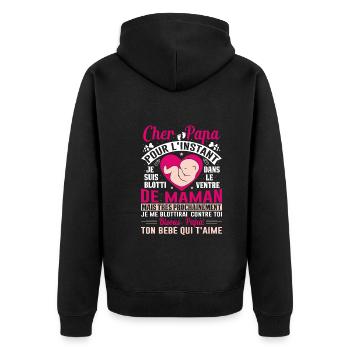 Naissance Enceinte Humour Idée Cadeau Papa Amour - Veste à capuche bio Premium Unisexe - noir - Dos - Nico (187cm)