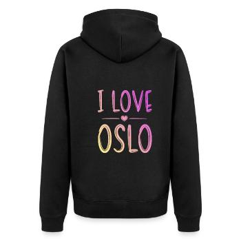 I Love Oslo - Unisex Premium Bio Zip Hoodie - Schwarz - Hinten - Nico (187cm)