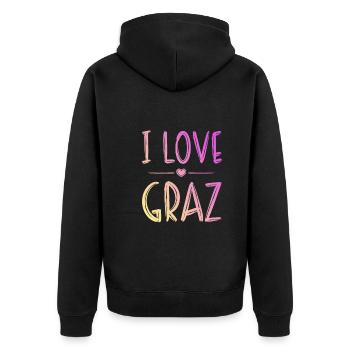 I Love Graz - Unisex Premium Bio Zip Hoodie - Schwarz - Hinten - Nico (187cm)
