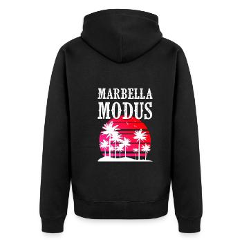 Marbella Modus - Unisex Premium Bio Zip Hoodie - Schwarz - Hinten - Nico (187cm)
