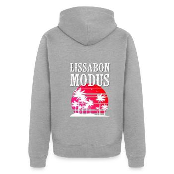 Lissabon Modus - Unisex Premium Bio Zip Hoodie - Grau meliert - Hinten - Nico (187cm)