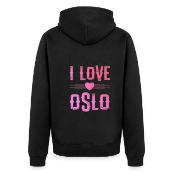 I Love Oslo - Unisex Premium Bio Zip Hoodie - Schwarz - Hinten - Nico (187cm)
