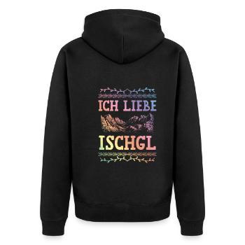 Ich liebe Ischgl - Unisex Premium Bio Zip Hoodie - Schwarz - Hinten - Nico (187cm)
