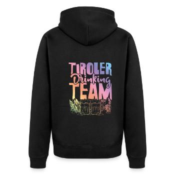 Tyrolean Drinking Team - Unisex Premium Organic Zip Hoodie - black - Back - Nico (187cm)