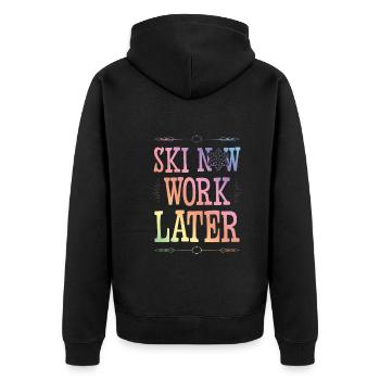 Ski now work later - Unisex Premium Organic Zip Hoodie - black - Back - Nico (187cm)